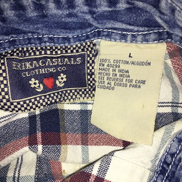 Erika Casuals Clothing Co White and Blue Plaid Button Up Shirt Size Large - Picture 7 of 7